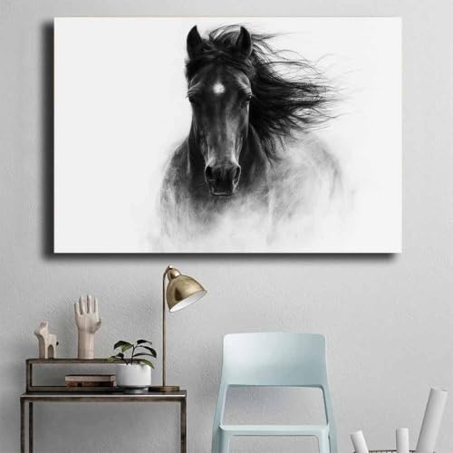 Tableau toile decoration murale cheval noir et blanc - 4