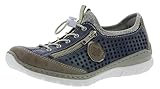 Flexible Laufsohle Rieker L3296 Damen Halbschuh, Halbschuhe, Schnürer mit Zierreißverschluss blau Kombi (Steel/Jeans/Altsilber/silverflower / 42), EU 39