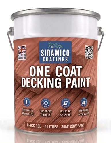 SIRAMICO COATINGS One Coat Anti-Slip Decking Paint | 5 Litres | 7 Luxury Colours I Mould & UV Resistant Formula | White - Grey - Sage Green - Black - Brick Red (Brick Red)