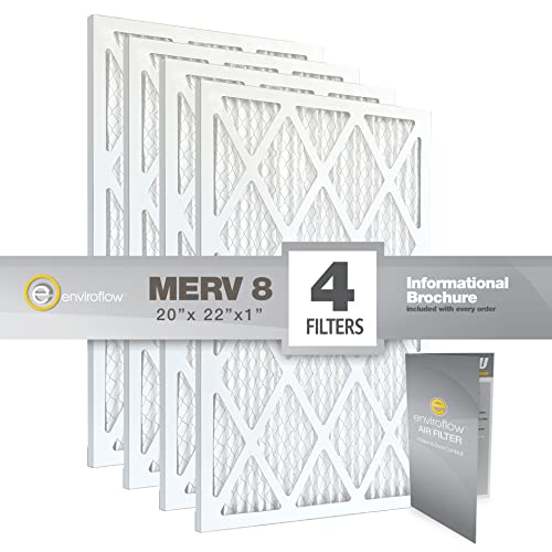 Enviroflow 20x22x1 Pollen and Dust Control Pleated Replacement AC/Furnace Air Filter, MERV 8, Pack-4