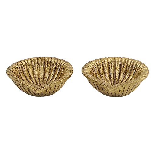 Image of Brass Line Edge Pooja Diya, Kuber Deepak Oil Lamp, Pack of 2 | Set of two brass diyas with a decorative lined edge design for pooja, home temple and festive use