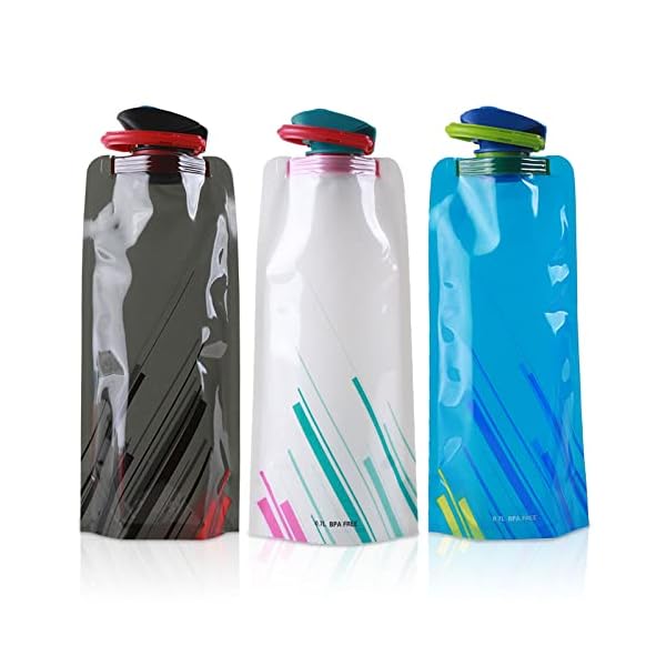 VIKSAUN 3 stuks opvouwbare waterfles flexibele opvouwbare herbruikbare BPA-vrije waterfles voor buitensporten wandelen fietsen reizen avontuur lekvrije waterdrager 700 ml driekleur (3 stuks)