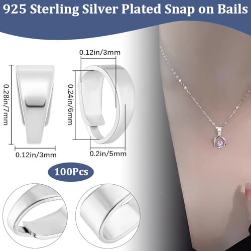 Beebeecraft 1 Box 100Pcs Snap on Bails 925 Sterling Silver Plated Brass Pinch Bail Pendant Clip Clasp Bail Dangle Ice Pick Pinch Bails Connector for Jewelry Making Necklace Charm Supplies DIY Crafts - Image 2