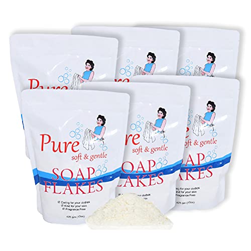 Playlearn Original Pure Soap Flakes for Laundry - No Allergens, Fragrance-Free, 6-Pack, Washing Machine Safe, Vegan Friendly Laundry Solution