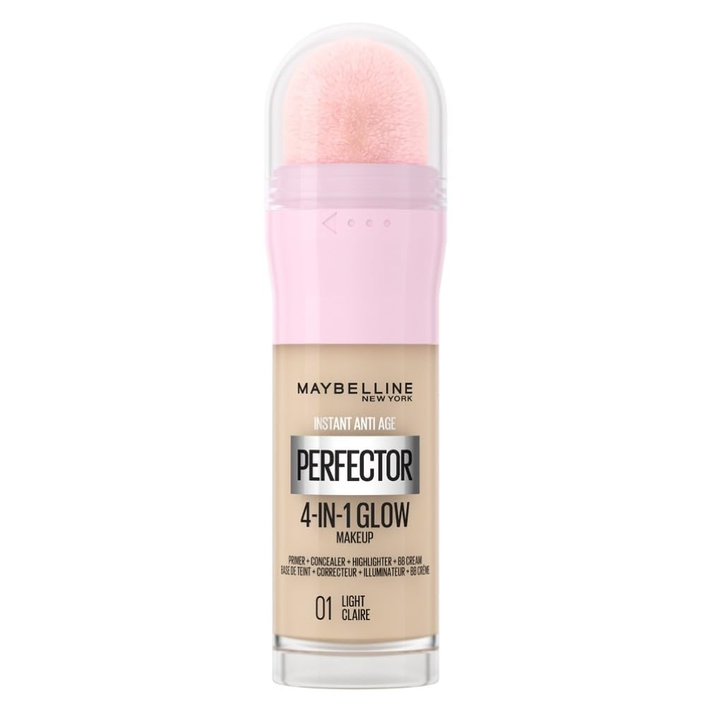 Maybelline New York Instant Anti Age Rewind Perfector, 4-In-1 Glow Primer, Concealer, Highlighter, Self-Adjusting Shades, Evens Skin Tone with a Glow Finish, Shade: 01 Light