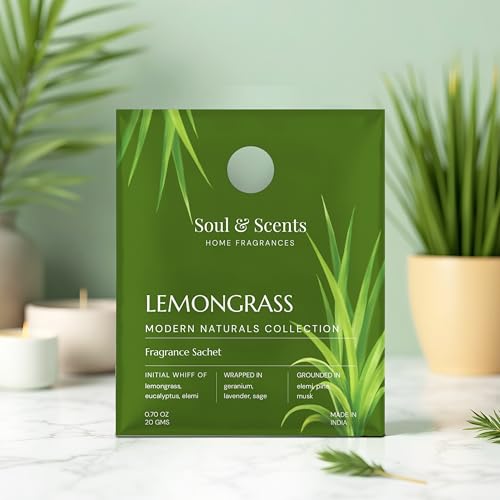 Image of Soul & Scents Lemongrass Fragrance Sachet | A Fusion of Zesty Lemon & Lemongrass | Long-Lasting Air Freshener for Car, Wardrobe, Kitchen, and Travel Bag | Pack of 3-20gm Each