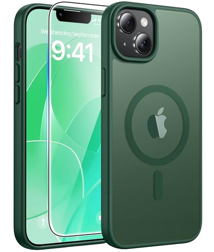 Image of FNTCASE for iPhone 14 Plus Case: for iPhone 15 Plus Magnetic Matte Textured Military Grade Drop Protection Translucent Cell Phone Cover - Slim Shockproof Protective Bumper Phonecase