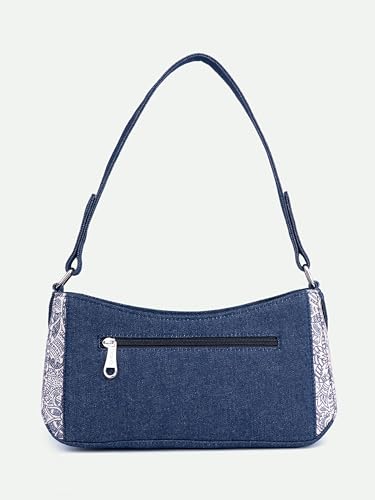 Image of ZOUK Lyra Small Shoulder Bag for Women - Denim & Printed Shoulder Bag with Water-Resistant Lining | Handcrafted Sling Bag with Multiple Pockets & Zip Closure for Daily & Weekend Use |