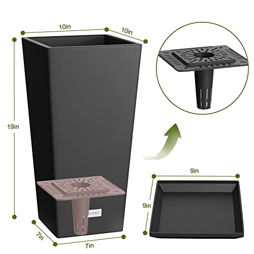 Elevens Outdoor Planter Larger Flower Pots Indoor Taper Garden V-Shape Tall Planters 20 Inches Garden Pots Planter - Black（2 Packs） #TOP6