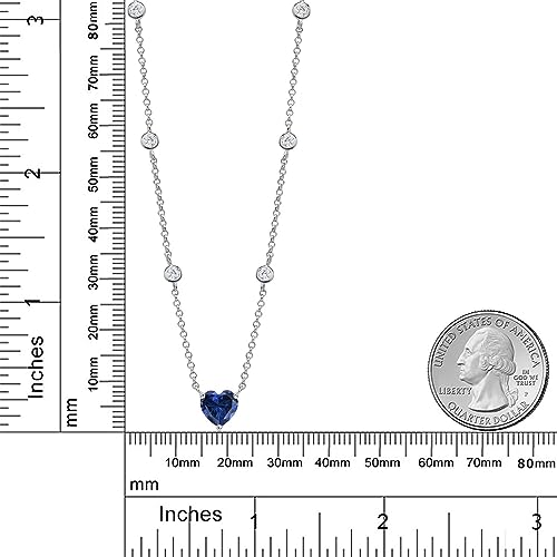Gem Stone King By The Yard BTY Chain Necklace For Women | 925 Sterling Silver | 7MM Heart Gemstone Birthstone and White Moissanite | 17 Inch with 2 Inch Extender3