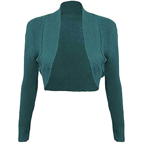 Hina Fashion Womens Long Sleeves Knitted Bolero Shrug Ladies Open Front Cropped Cardigan Top Teal Cover