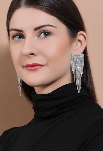 Image of Rubans Demi Fine Stainless Steel Dangler Earrings CZ Gift for Women & Girls