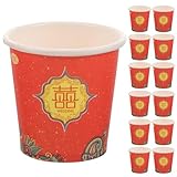 CLISPEED 100 Piezas Vasos de Cartón para Boda Pequeños Vasos de Papel para Fiesta Diseño Tradicional Chino con Carácter Xi para Servir Vino y Té Ceremonias Nupciales