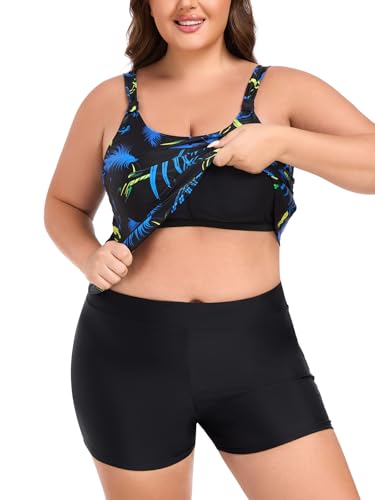 RELLECIGA Women's Tankini Set Swimsuits Scoop Neck Tummy Control Two Piece Bathing Suits with Boyshort4