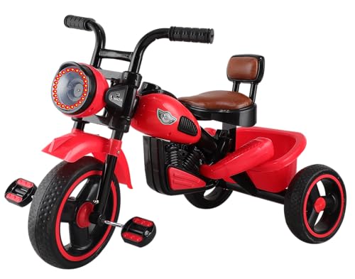 Image of JoyRide Ninja Plug N Play Durable Kids /Pedal Baby Tricycle, Storage Basket, Leather Seat, Led Headlight, Music for 18 Months to 5 Years Boys /Girls /Carrying Capacity Upto 30 Kgs (RED)