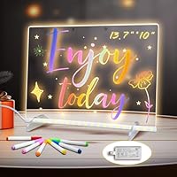 LED Note Board with Colors, 13.7\"X10\" 4 Modes &7 Colors Acrylic Dry Erase Boards with Light, Include Adapter, Hanging Chain, Led Drawing Board for Kids with Stand,7 Markers, Spray Bottle