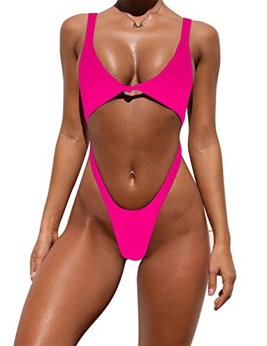 Image of Tainehs Womens Sexy One Piece Bikini Swimsuits High Cut Cheeky Swimwear Thong Bottoms Bathing Swimsuits