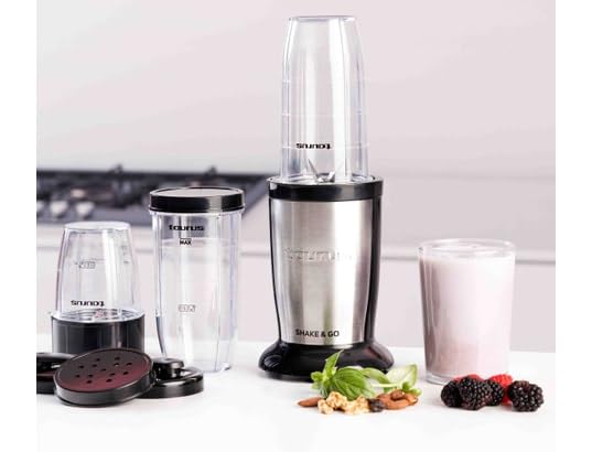 Taurus - Blender Shake & Go 800 W | 2 kubki przenośne 500 ml, rozdrabniacz 150 ml, wymienne ostrza, technologia Pulse | nadaje się do mycia w zmywarce, podstawa antypoślizgowa | system bezpieczeństwa