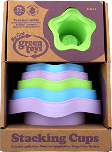 Green Toys Stacking Cups, Purple/Blue/Green - 6 Piece Motor Skills, Building, Stacking Toy Set. Safe for Babies and Toddlers. Dishwasher Safe, Recycled Plastic, Made in USA.
