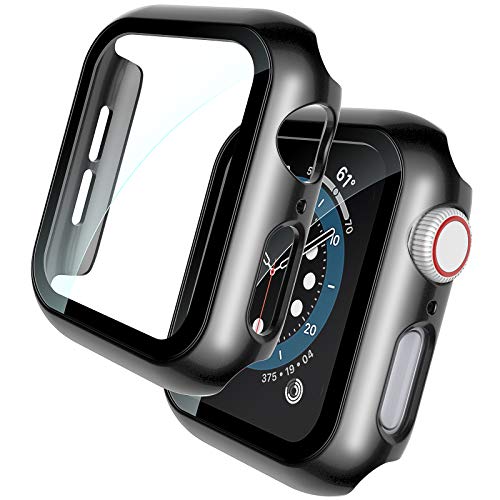 TOCOL 2 Piezas Funda para Apple Watch Series 6 5 4 SE 44mm con Protector de Pantalla Cristal Templado, HD Ultrafina Protección Carcasa PC Estuche Protector para iWatch 44mm - Negro Cover