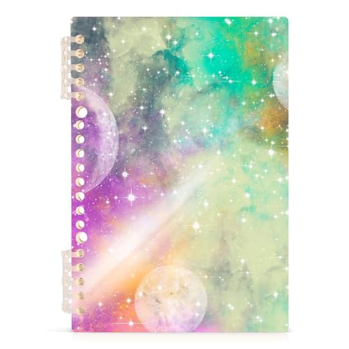 MOMORIN ノート ソフトリングノート A5 リングノート 横罫 メモ帳 宇宙 宇宙柄 星空 星 クール 日記帳 変形 耐水 60枚 調整可能 ページ追加可能 小学生 中学校 文房具 仕事 まとめ買い 新学期 入学祝い プレゼント