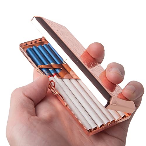 Image of Metal Cigarette Case - Ladies and Men, Portable Double Sided Spring Clip, Holds 10 100mm Cigarettes (Rose Gold)