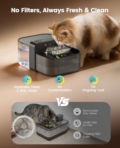 Image of oneisall Wireless Filterless Cat Water Fountain, Separate Clean and Dirty Water Pet Fountain with Stainless Steel Bowl, 3.5L /118oz Quiet No Filter Smart FreshFill Automatic Cat Water Dispenser, Black