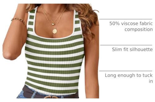 Image of MEROKEETY Women's Summer Square Neck Tank Tops | Sleeveless, Ribbed Knit, Striped Pattern, Slim Fit, Stretchy Soft Sweater Vest Casual Work Outfits