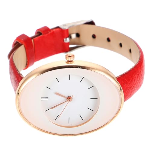 DIYEAH Reloj de Cuarzo Diseño Elegante y Clásico para Mujer Correa Ajustable de Cuero Sintético Superficie Transparente Resistente para Uso Diario