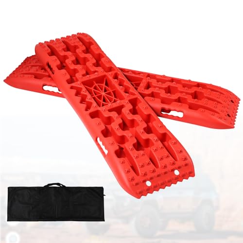 2pcs Off-Road Traction Boards with Jack Lift Base, Red Recovery Traction Tracks Off-Road Traction Mat with Storage Bag for Sand Mud Snow Emergency Tire Traction Accessories by Diegimr - Used condition - US$23.52