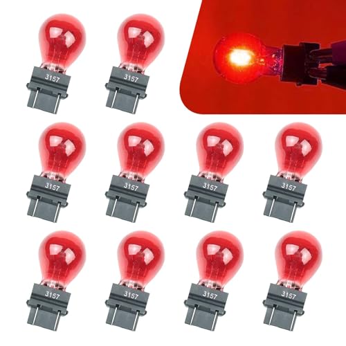 Ferianl 10PCS 3157 Bulb Tail Light Bulbs Car Instrument Light Bulb Automobile Lighting Replacement Accessory Plastic Base Auto Brake for Mini Miniature Turn Signal Parking Side Marker (Red)