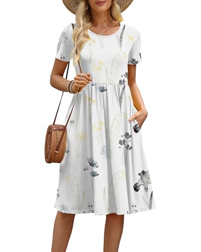 Image of COSSEN Women's 2026 Summer Midi Dress Crew Neck Short Sleeve