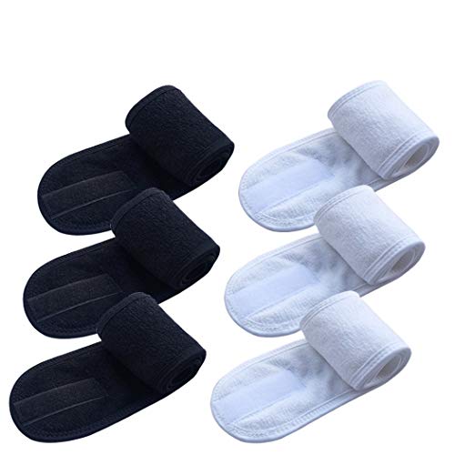 6 Stück Spa-Gesichts-Stirnband, Make-up-Kopfband, Stretch-Handtuch mit magischem Klebeband, verstellbar, dehnbar, Yoga-Stirnband für Gesichtswäsche, Make-up, Dusche, Sport Cover