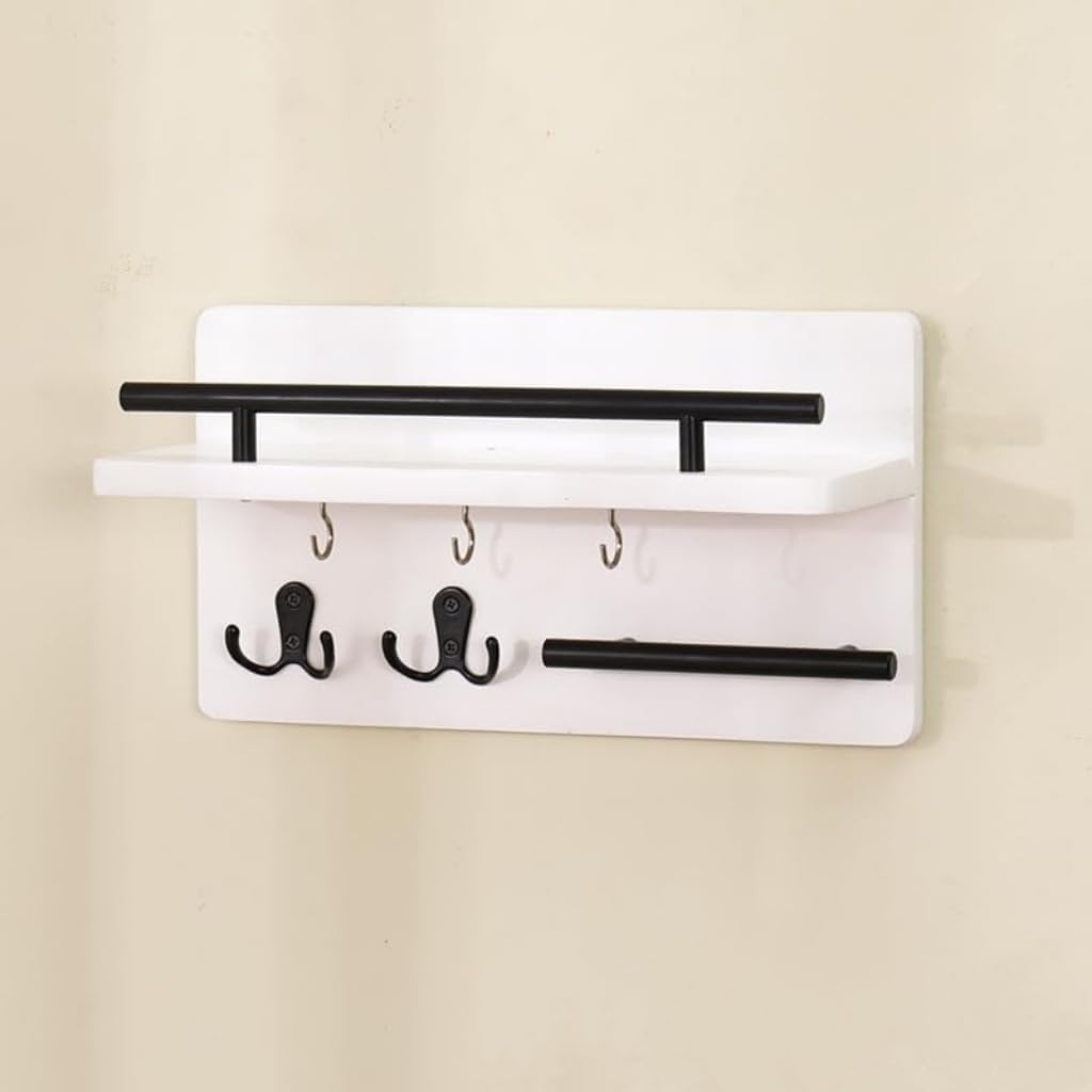 Braozaiw Key Holder for Wall Wooden Key Rack with 5 Hooks and Storage Shelf,Key Racks with Mail Organizer - Image 3