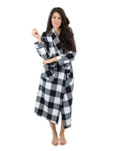 Leveret Womens Robe Flannel Robe Christmas Robe Black/White Plaid Size Small