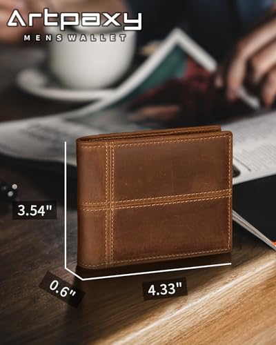 Image of Artpaxy Mens Wallet Bifold Genuine Leather RFID Blocking Wallet for Men with 1 ID Window 13 Card Holders 2 cash pockets 1 Gift Box