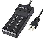 USB Charger,50W USB Charging Station with 10-Port (6 USB-A Port & 4 USB-C Port) Compatible with iPhone 15/14/13/12/11/X/8/7/6 Phones, Watch,Tablets, Smartphones Black