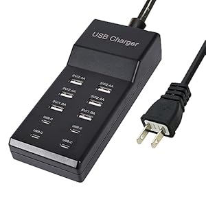 Wyssay USB Charger,50W USB Charging Station with 10-Port (6 USB-A Port & 4 USB-C Port) Compatible with iPhone 15/14/13/12/11/X/8/7/6 Phones, Watch,Tablets, Smartphones Black