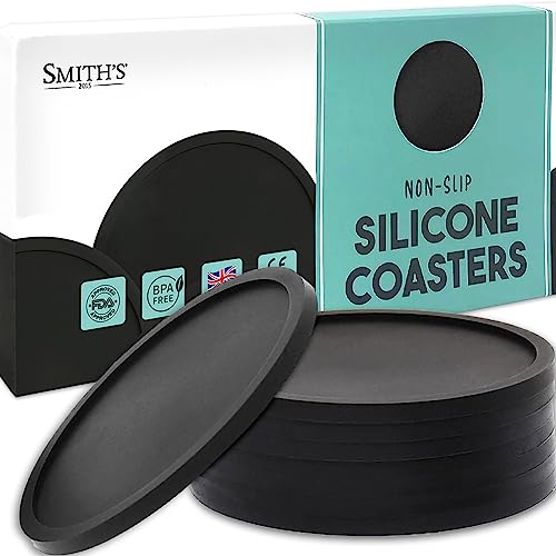 6 Pack Silicone Coasters by Smith’s®, Black / V2 - 6 Pack, 10 cm diameter