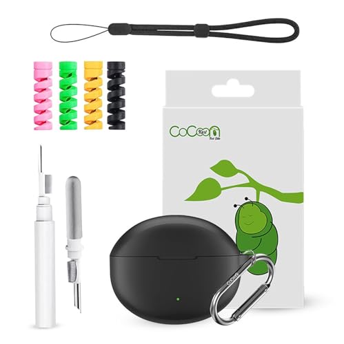 Image of Soft Silicone Case Cover for OnePlus Nord Buds 3 | 3 Pro with Cleaner Kit,Lanyard & 4 Pcs Cable Protectors (Black)