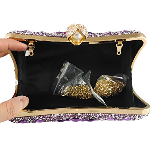 Image of Boutique De FGG Mini Pearl Clasp Crystal Clutch Purses for Women, Evening Bags Wedding Handbag, Party Rhinestone Clutch Bag