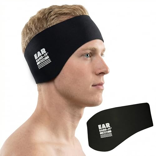 Earvolution Ear Band-It Ultra Swimming Headband, American Brand, Doctor-Invented - Sensory-Friendly- Anti-Slip Grip &Thick Neoprene for Max Protection/Comfort, Holds Earplugs in, (Black, Large)