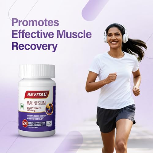 Image of Revital Magnesium Bisglycinate | Chelated |100% RDA | 440mg Elemental Magnesium| 13% Higher Absorption| Scientifically crafted for both men & women | 2.5X Higher Bioavailability | Muscle Recovery & Stress Relief | Restful Sleep Support | 60 Tablets