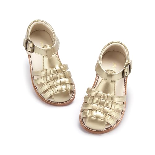 Toddler Little Girl Summer Sandals - Flower Girl Close Toe Dress Shoes Flats Wedding Princess