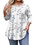 IN'VOLAND Womens Tunic Tops 3/4 Sleeve Plus Size Crew Neck Casual Shirts
