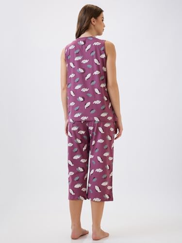 Image of AV2 Women's Cotton Printed Round Neck Sleeveless Night Suit Set | Capri Set | Casual Night Dress for Women