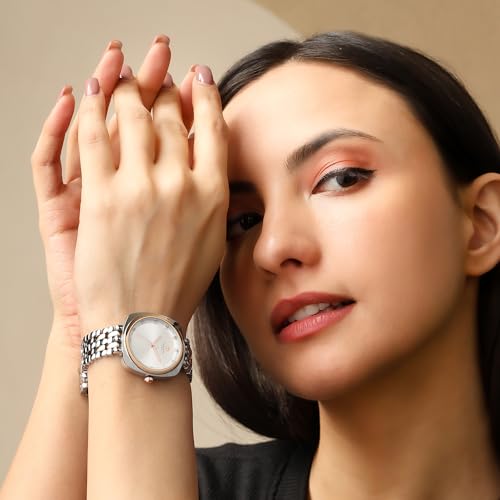 Image of Carlton London Women Celeste Analog Watch, Square Dial, Stainless Steel Strap, Quartz Movement, 30M Water Resistant, Casual Wear