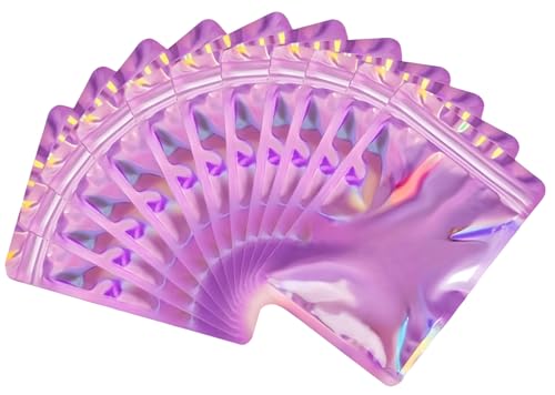 Rimiko 50 Piezas de Bolsas Aluminio Resellables, Bolsas Mylar, Bolsa Zip Hermética para Embalaje de Muestras, Venta al por Menor y Almacenamiento de Alimentos (Rosa Holográfico, 10,5 x 15 cm)