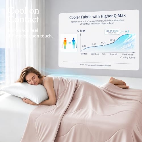 Image of Cooling Comforter for Hot Sleepers, Queen 90x90, Pink | Cooling blanket feel, Q-Max >0.4 cool touch, double-sided cooling, Sorona fill, for night sweats, lightweight & breathable