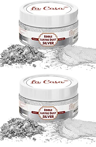 Image of La Casa Premium Edible Lustre Dust - Royal Silver | Pack of 2 | Pearl Dust Ideal for Cake Icing Decoration & Garnishing | 2x9gm |